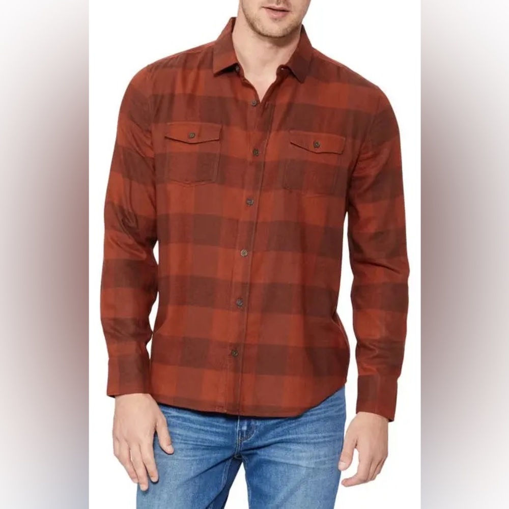 PAIGE Men's Brick Checkered Button Down Shirt